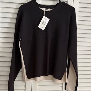 Splendid Black and Cream Crew Neck Sweater